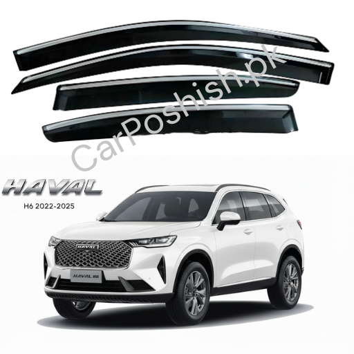 Air Press Simple & Chrome Haval H6 – Injection Type Mugen Style Door Visor Clip Fit (Black, 4 Pcs Set, Box Pack)