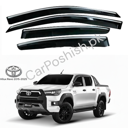 Air Press Simple & Chrome Toyota Hilux Revo – Injection Type Mugen Style Door Visor Clip Fit (Black, 4 Pcs Set, Box Pack)
