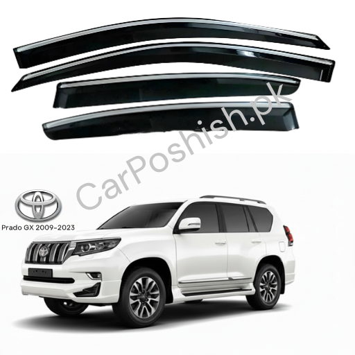 Air Press Simple & Chrome Toyota Prado – Injection Type Mugen Style Door Visor Clip Fit (Black, 4 Pcs Set, Box Pack)