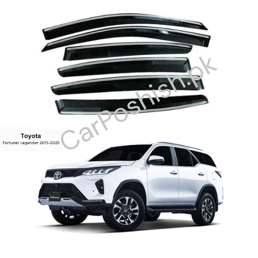 Air Press Simple & Chrome Toyota Fortuner – Injection Type Mugen Style Door Visor Clip Fit (Black, 4 Pcs Set, Box Pack)