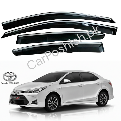 Air Press Simple & Chrome Toyota Corolla – Injection Type Mugen Style Door Visor Clip Fit (Black, 4 Pcs Set, Box Pack)