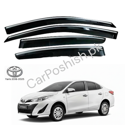 Air Press Simple & Chrome Toyota Yaris – Injection Type Mugen Style Door Visor Clip Fit (Black, 4 Pcs Set, Box Pack)