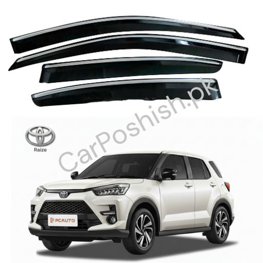 Air Press Simple & Chrome Toyota Raize – Injection Type Mugen Style Door Visor Clip Fit (Black, 4 Pcs Set, Box Pack)