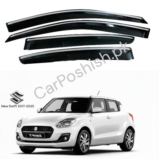 Air Press Simple & Chrome Suzuki Swift – Injection Type Mugen Style Door Visor Clip Fit (Black, 4 Pcs Set, Box Pack)