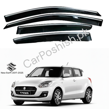 Air Press Simple & Chrome Suzuki Swift – Injection Type Mugen Style Door Visor Clip Fit (Black, 4 Pcs Set, Box Pack)