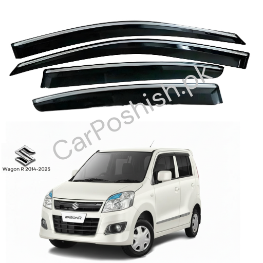 Air Press Simple & Chrome Suzuki Wagon R – Injection Type Mugen Style Door Visor Clip Fit (Black, 4 Pcs Set, Box Pack)