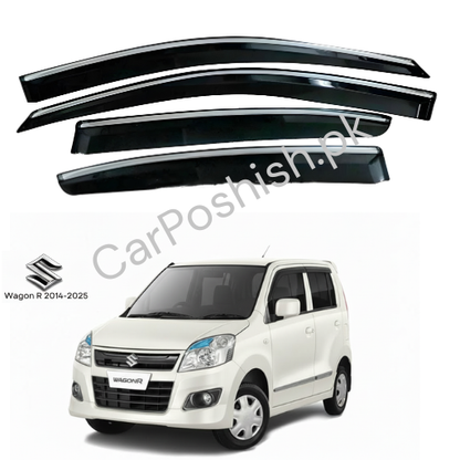 Air Press Simple & Chrome Suzuki Wagon R – Injection Type Mugen Style Door Visor Clip Fit (Black, 4 Pcs Set, Box Pack)