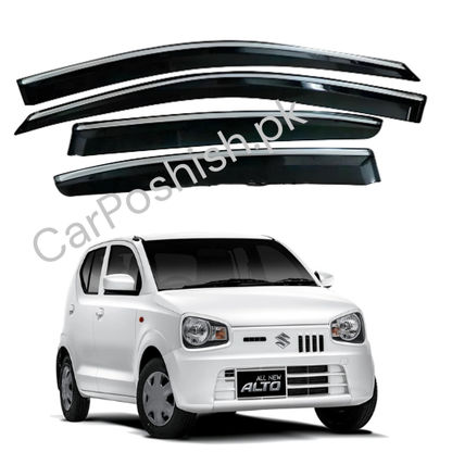 Air Press Simple & Chrome Suzuki Alto – Injection Type Mugen Style Door Visor Clip Fit (Black, 4 Pcs Set, Box Pack)