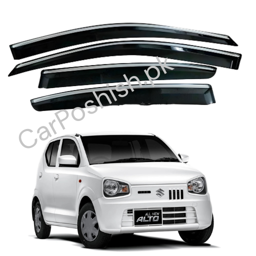 Air Press Simple & Chrome Suzuki Alto – Injection Type Mugen Style Door Visor Clip Fit (Black, 4 Pcs Set, Box Pack)