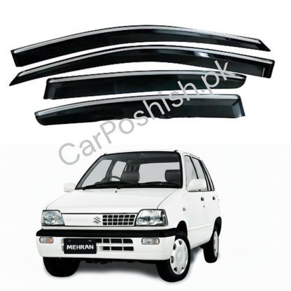Air Press Simple & Chrome Suzuki Mehran – Injection Type Mugen Style Door Visor Clip Fit (Black, 4 Pcs Set, Box Pack)