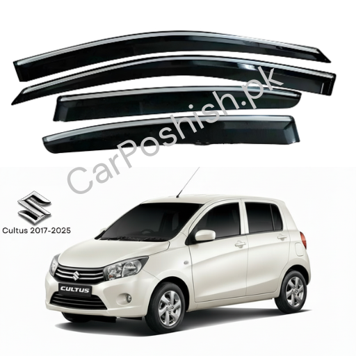 Air Press Simple & Chrome Suzuki Cultus – Injection Type Mugen Style Door Visor Clip Fit (Black, 4 Pcs Set, Box Pack)