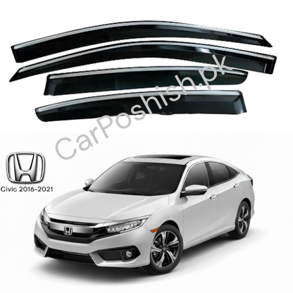 Air Press Simple & Chrome Honda Civic – Injection Type Mugen Style Door Visor Clip Fit (Black, 4 Pcs Set, Box Pack)