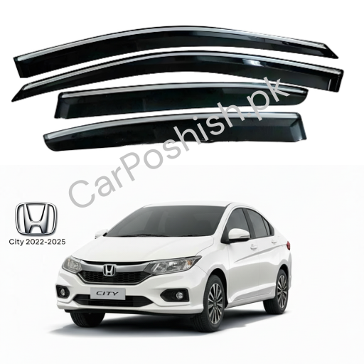 Air Press Simple & Chrome Honda City – Injection Type Mugen Style Door Visor Clip Fit (Black, 4 Pcs Set, Box Pack)