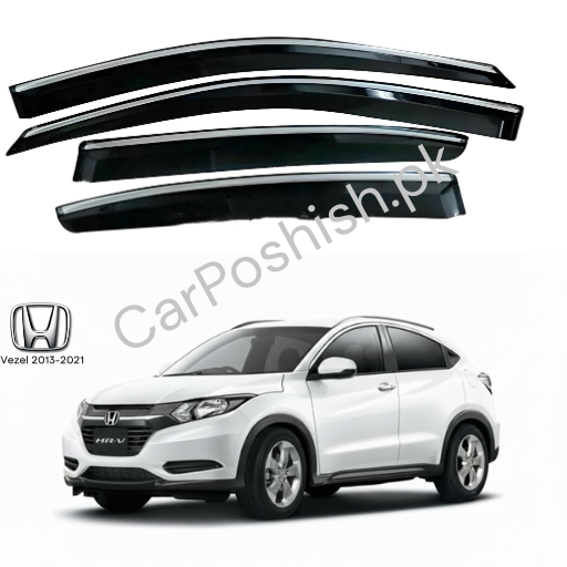 Air Press Simple & Chrome Honda Vezel – Injection Type Mugen Style Door Visor Clip Fit (Black, 4 Pcs Set, Box Pack)
