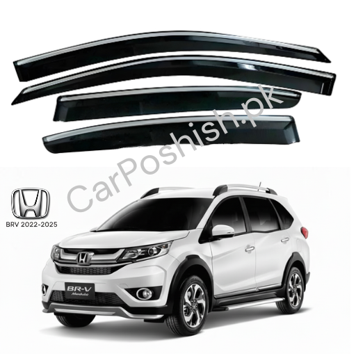 Air Press Simple & Chrome Honda BR-V – Injection Type Mugen Style Door Visor Clip Fit (Black, 4 Pcs Set, Box Pack)