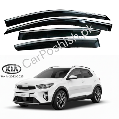 Air Press Simple & Chrome Kia Stonic – Injection Type Mugen Style Door Visor Clip Fit (Black, 4 Pcs Set, Box Pack)