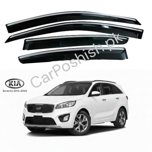 Air Press Simple & Chrome Kia Sorento – Injection Type Mugen Style Door Visor Clip Fit (Black, 4 Pcs Set, Box Pack)