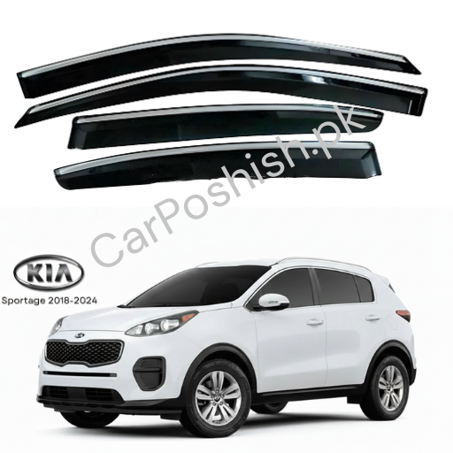 Air Press Simple & Chrome Kia Sportage – Injection Type Mugen Style Door Visor Clip Fit (Black, 4 Pcs Set, Box Pack)