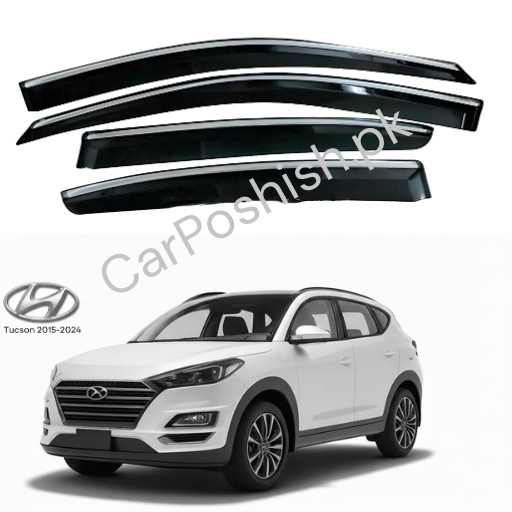 Air Press Simple & Chrome Hyundai Tucson – Injection Type Mugen Style Door Visor Clip Fit (Black, 4 Pcs Set, Box Pack)