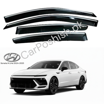 Air Press Simple & Chrome Hyundai Sonata – Injection Type Mugen Style Door Visor Clip Fit (Black, 4 Pcs Set, Box Pack)