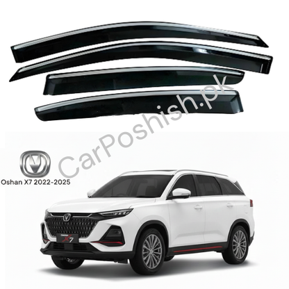 Air Press Simple & Chrome Changan Oshan X7 – Injection Type Mugen Style Door Visor Clip Fit (Black, 4 Pcs Set, Box Pack)