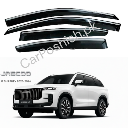 Air Press Simple & Chrome Jaecoo J7 – Injection Type Mugen Style Door Visor Clip Fit (Black, 4 Pcs Set, Box Pack)